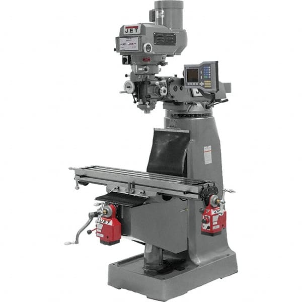 Jet - 9" Table Width x 49" Table Length, Variable Speed Pulley Control, 3 Phase Knee Milling Machine - R8 Spindle Taper, 3 hp - Caliber Tooling