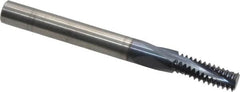 Accupro - M8x1.25 Metric Coarse, 0.235" Cutting Diam, 3 Flute, Solid Carbide Helical Flute Thread Mill - Internal Thread, 5/8" LOC, 2-1/2" OAL, 1/4" Shank Diam - Caliber Tooling