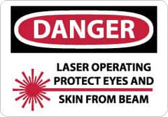 NMC - "Danger - Laser Operating - Protect Eyes and Skin From Beam", 10" Long x 14" Wide, Rigid Plastic Safety Sign - Rectangle, 0.05" Thick, Use for Accident Prevention - Caliber Tooling