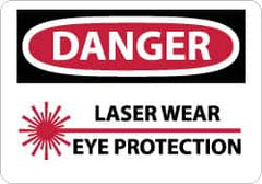 NMC - "Danger - Laser - Wear Eye Protection", 10" Long x 14" Wide, Rigid Plastic Safety Sign - Rectangle, 0.05" Thick, Use for Accident Prevention - Caliber Tooling