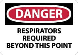 NMC - "Danger - Respirators Required Beyond This Point", 10" Long x 14" Wide, Rigid Plastic Safety Sign - Rectangle, 0.05" Thick, Use for Accident Prevention - Caliber Tooling