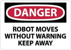 NMC - "Danger - Robot Moves without Warning - Keep Away", 10" Long x 14" Wide, Rigid Plastic Safety Sign - Rectangle, 0.05" Thick, Use for Accident Prevention - Caliber Tooling