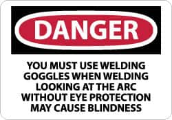 NMC - "Danger - You Must Use Welding Goggles When Welding - Looking at the Arc Without Eye Protection May Cause Blindness", 10" Long x 14" Wide, Rigid Plastic Safety Sign - Rectangle, 0.05" Thick, Use for Accident Prevention - Caliber Tooling