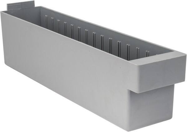 Quantum Storage - 17-5/8" Deep, Gray High-Impact Polystyrene Drawer Bin - 4-5/8" High x 3-3/4" Wide x 17-5/8" Long - Caliber Tooling