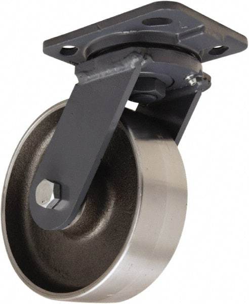 Hamilton - 6" Diam x 2" Wide x 7-1/2" OAH Top Plate Mount Swivel Caster - Forged Steel, 2,000 Lb Capacity, Sealed Precision Ball Bearing, 4 x 5" Plate - Caliber Tooling