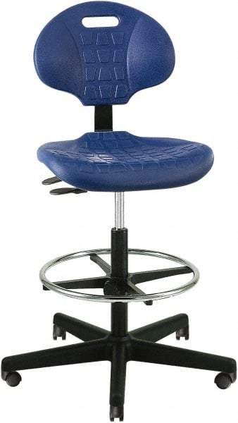 Bevco - 22 to 32" High Adjustable Height Swivel Stool - 27" Wide x 27" Deep, Polyurethane Seat, Blue - Caliber Tooling