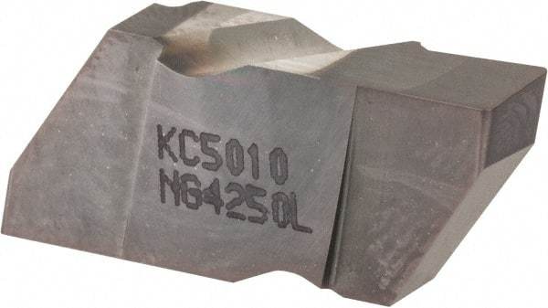 Kennametal - 4250NG Grade KC5010, 6.35mm Cutting Width Carbide Grooving Insert - 6.35mm Max Depth of Cut, Left Hand, 0.57mm Corner Radius, TiAlN Finish - Caliber Tooling