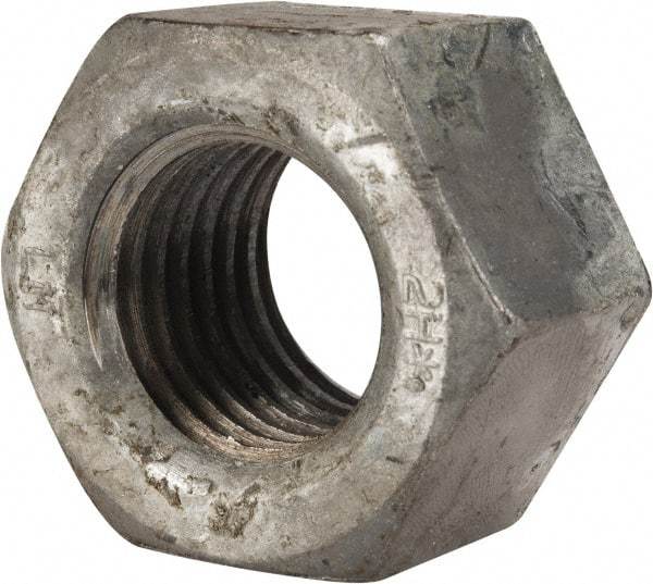 Value Collection - 1-3/8 - 6 UNC Steel Right Hand Heavy Hex Nut - 2-3/16" Across Flats, 1-11/32" High, Hot Dipped Galvanized Finish - Caliber Tooling