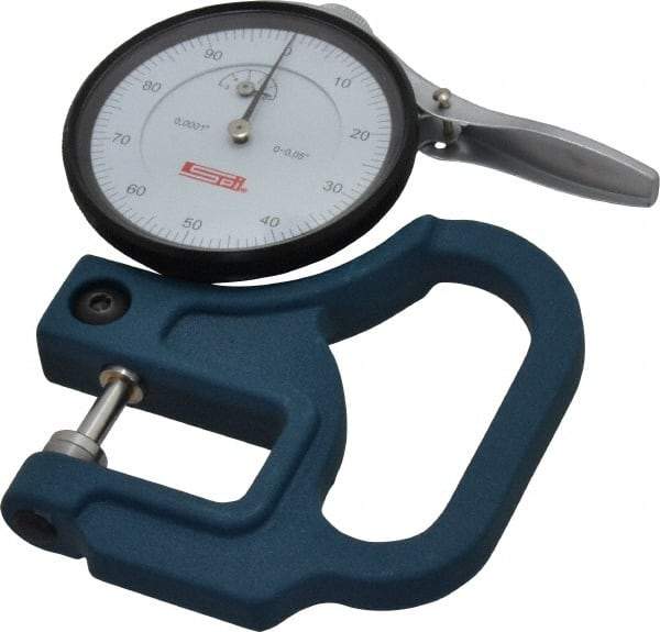 SPI - 0 to 0.05 Inch Measurement, 0.0001 Inch Graduation, 1-1/8 Inch Throat Depth, Dial Thickness Gage - 2-1/4 Inch Dial Diameter - Caliber Tooling