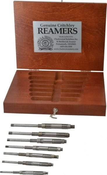 Made in USA - #110 to #104 Diam, 1/4 to 15/32" Variable Diam, Straight Shank, Adjustable Hand Reamer Set - High Speed Steel, Bright Finish, 7 Pieces - Caliber Tooling