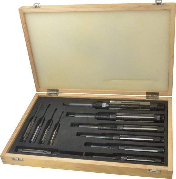 Value Collection - Letter A to K Diam, 15/32 to 1-1/2" Variable Diam, Straight Shank, Adjustable Hand Reamer Set - Straight Flute, High Speed Steel, Oxide Finish, 11 Pieces - Caliber Tooling