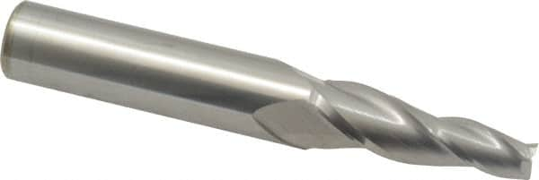 Accupro - 5° Taper Angle per Side, 1/4" Small End Diam, 1-1/4" LOC, Solid Carbide 3 Flute Tapered Square End Mill - 3-1/2" OAL, 1/2" Shank Diam, Spiral Flute - Caliber Tooling