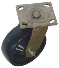 Value Collection - 4" Diam x 2" Wide x 5-5/8" OAH Top Plate Mount Swivel Caster - Polyurethane, 600 Lb Capacity, Roller Bearing, 4-1/2 x 6-1/4" Plate - Caliber Tooling