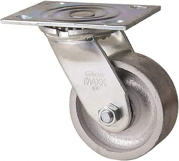 Value Collection - 4" Diam x 1-1/2" Wide x 5" OAH Top Plate Mount Swivel Caster - Semi-Steel, 400 Lb Capacity, Plain Bearing, 4 x 5" Plate - Caliber Tooling