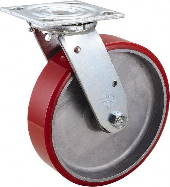 Value Collection - 8" Diam x 2" Wide x 9-1/2" OAH Top Plate Mount Swivel Caster - Polyurethane, 990 Lb Capacity, Roller Bearing, 4 x 4-1/2" Plate - Caliber Tooling