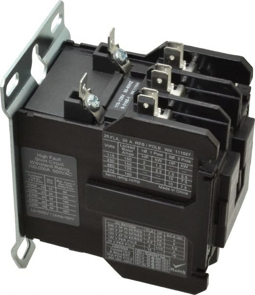 Eaton Cutler-Hammer - 3 Pole, 25 Amp Inductive Load, 110 to 120 Coil VAC at 50/60 Hz, Nonreversible Definite Purpose Contactor - Exact Industrial Supply