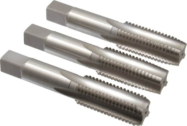 Hertel - M24x3.00 Metric Coarse, 4 Flute, Bottoming, Plug & Taper, Bright Finish, High Speed Steel Tap Set - 4-29/32" OAL, 6H Class of Fit - Caliber Tooling