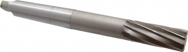 Interstate - 1-1/4" High Speed Steel 10 Flute Chucking Reamer - Spiral Flute, 4MT Morse Taper Shank, 3" Flute Length, 11-1/2" OAL - Caliber Tooling