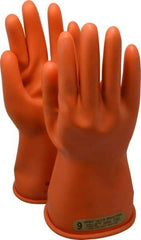 Novax - Class 0, Size L (9), 11" Long, Rubber Lineman's Glove - 500 AC Max Use Voltage, 2,500 AC Test Voltage, Orange, ANSI/ASTM D120, NFPA 70E - Caliber Tooling