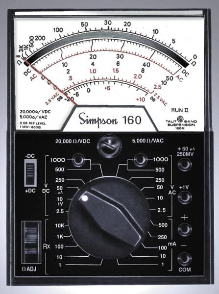 Simpson Electric - 12271, 1,000 VAC/VDC, Analog Manual Ranging Multimeter - 30 mOhm, Measures Voltage, Current, Resistance - Caliber Tooling