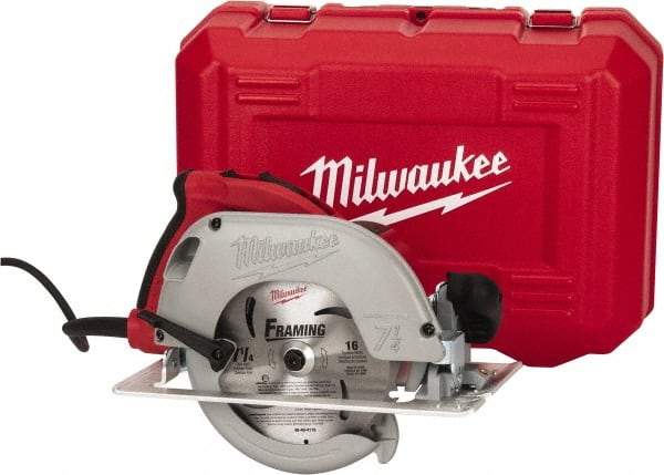 Milwaukee Tool - 15 Amps, 7-1/4" Blade Diam, 5,800 RPM, Electric Circular Saw - 120 Volts, 3.25 hp, 9' Cord Length, 5/8" Arbor Hole, Right Blade - Caliber Tooling