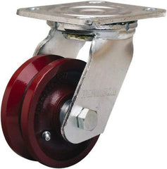 Hamilton - 4" Diam x 1-1/2" Wide, Iron Swivel Caster - 550 Lb Capacity, Top Plate Mount, 4" x 4-1/2" Plate, Straight Roller Bearing - Caliber Tooling