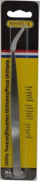 General - 6-1/2" OAL Utility Tweezers - X-LG, Curved Smooth Points - Caliber Tooling