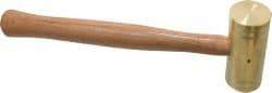 Made in USA - 3 Lb Head 1-3/4" Face Brass Nonmarring Hammer - 14" OAL, Wood Handle - Caliber Tooling