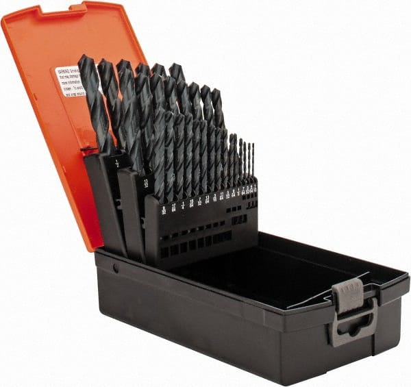 Drill Bit Set: Reduced Shank Drill Bits, 29 Pc, 118 °, High Speed Steel Oxide, Standard, Reduced Shank