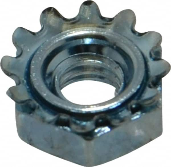 Value Collection - #12-24, Zinc Plated, Steel Hex Nut with External Tooth Washer - 1/2" Washer Diam, 7/16" Width Across Flats - Caliber Tooling