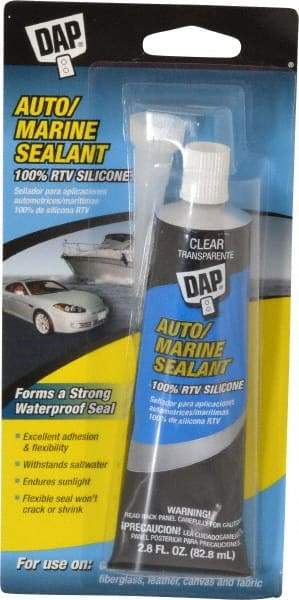 DAP - 2.8 oz Tube Clear RTV Silicone Joint Sealant - -40 to 400°F Operating Temp, 10 to 20 min Tack Free Dry Time, 24 hr Full Cure Time - Caliber Tooling