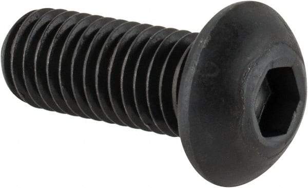 Made in USA - M10x1.50 Metric Coarse Hex Socket Drive, Button Screw - Alloy Steel, Black Oxide Finish, Fully Threaded, 25mm Length Under Head - Caliber Tooling