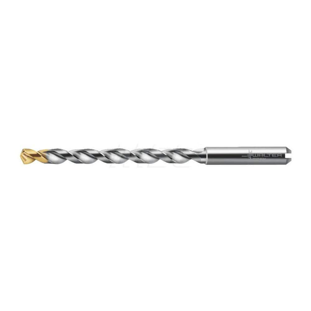 Jobber Length Drill Bit: 0.3346″ Dia, 130 °, Solid Carbide TiN Finish, 5.236″ OAL, Right Hand Cut, Straight-Cylindrical Shank, Series A3486TIP