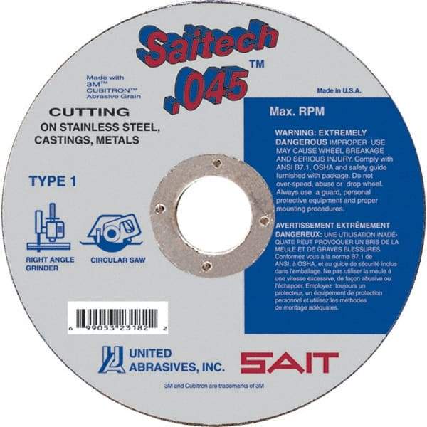 Sait - 4-1/2" Ceramic Cutoff Wheel - 0.045" Thick, 7/8" Arbor, 13,300 Max RPM, Use with Angle Grinders - Caliber Tooling