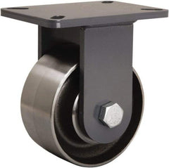 Hamilton - 6" Diam x 3" Wide x 8" OAH Top Plate Mount Rigid Caster - Forged Steel, 3,500 Lb Capacity, Precision Ball Bearing, 5-1/4 x 7-1/4" Plate - Caliber Tooling