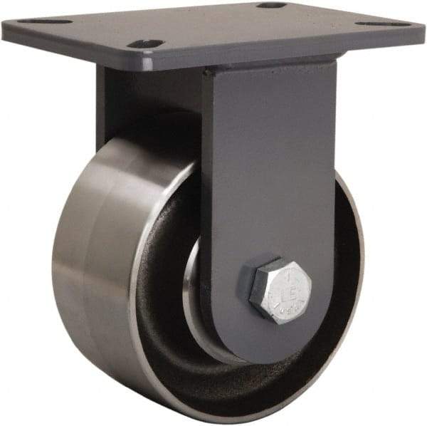 Hamilton - 6" Diam x 3" Wide x 8" OAH Top Plate Mount Rigid Caster - Forged Steel, 3,500 Lb Capacity, Tapered Roller Bearing, 5-1/4 x 7-1/4" Plate - Caliber Tooling