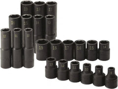 SK - 22 Piece 1/2" Drive Standard Deep Impact Socket Set - 6 Points, 8 to 19mm, Metric Measurement Standard - Caliber Tooling