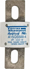 Ferraz Shawmut - 150 VAC/VDC, 500 Amp, Fast-Acting Semiconductor/High Speed Fuse - Bolt-on Mount, 3-1/2" OAL, 100 at AC, 50 at DC kA Rating, 1-1/2" Diam - Caliber Tooling