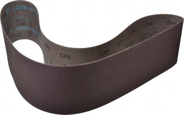 3M - 4" Wide x 48" OAL, 100 Grit, Aluminum Oxide Abrasive Belt - Aluminum Oxide, Fine, Coated, X Weighted Cloth Backing, Series 341D - Caliber Tooling