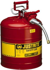 Justrite - 5 Gal Galvanized Steel Type II Safety Can - 17-1/2" High x 11-3/4" Diam, Red with Yellow - Caliber Tooling