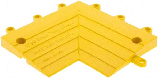 Wearwell - 0.75' Long x 0.5' Wide x 7/8" Thick, Anti-Fatigue Modular Matting Corner Ramp Edge - Male, 2 Interlocking Sides, Yellow, For Dry & Wet Areas, Series 564 - Caliber Tooling