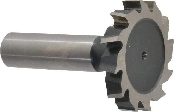 Interstate - 1-1/2" Diam x 1/4" Face Width, Cobalt, 16 Teeth, Shank Connection Woodruff Keyseat Cutter - Uncoated, 2-1/4" OAL x 1/2" Shank, Staggered Teeth, ANSI 812, Old Standard 24 - Caliber Tooling