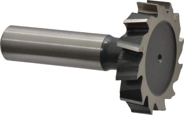 Interstate - 1-1/2" Diam x 5/16" Face Width, Cobalt, 16 Teeth, Shank Connection Woodruff Keyseat Cutter - Uncoated, 2-5/16" OAL x 1/2" Shank, Staggered Teeth, ANSI 1012, Old Standard 25 - Caliber Tooling