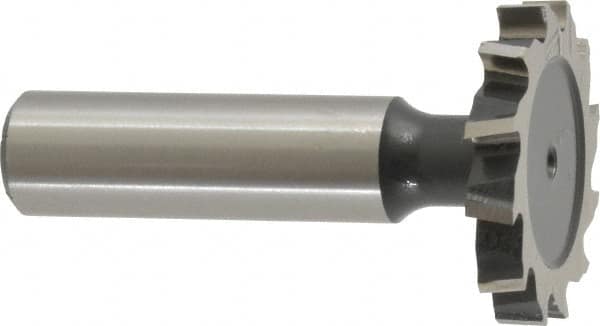 Interstate - 1-1/4" Diam x 3/16" Face Width, High Speed Steel, 14 Teeth, Shank Connection Woodruff Keyseat Cutter - Uncoated, 2-3/16" OAL x 1/2" Shank, Staggered Teeth, ANSI 610, Old Standard 19 - Caliber Tooling