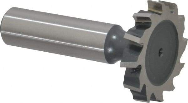 Interstate - 1-1/4" Diam x 7/32" Face Width, High Speed Steel, 14 Teeth, Shank Connection Woodruff Keyseat Cutter - Uncoated, 2-7/32" OAL x 1/2" Shank, Staggered Teeth, ANSI 710, Old Standard 20 - Caliber Tooling