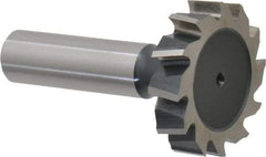 Interstate - 1-3/8" Diam x 5/16" Face Width, High Speed Steel, 14 Teeth, Shank Connection Woodruff Keyseat Cutter - Uncoated, 2-5/16" OAL x 1/2" Shank, Staggered Teeth, ANSI 1011, Old Standard 23 - Caliber Tooling