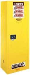 Justrite - 1 Door, 3 Shelf, Yellow Steel Space Saver Safety Cabinet for Flammable and Combustible Liquids - 65" High x 23-1/4" Wide x 18" Deep, Manual Closing Door, 22 Gal Capacity - Caliber Tooling