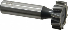 Interstate - 1" Diam x 5/16" Face Width, High Speed Steel, 12 Teeth, Shank Connection Woodruff Keyseat Cutter - Uncoated, 2-5/16" OAL x 1/2" Shank, Staggered Teeth, ANSI 1008, Old Standard B - Caliber Tooling