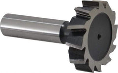 Interstate - 1-1/2" Diam x 3/8" Face Width, High Speed Steel, 16 Teeth, Shank Connection Woodruff Keyseat Cutter - Uncoated, 2-3/8" OAL x 1/2" Shank, Staggered Teeth, ANSI 1212, Old Standard G - Caliber Tooling