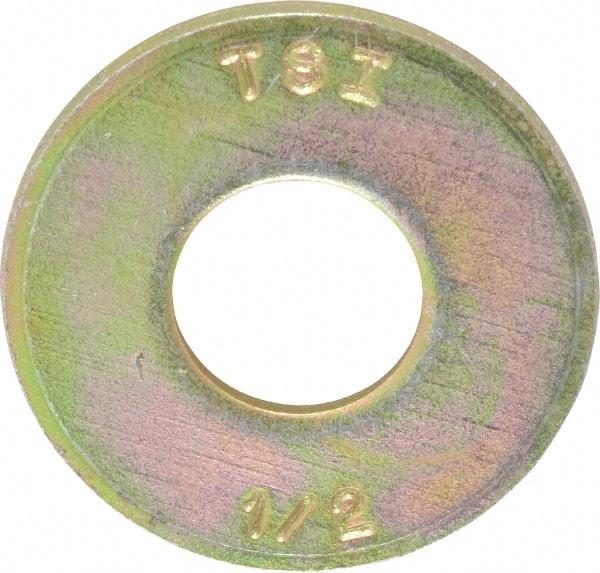 Made in USA - 1/2" Screw, Grade 8 Alloy Steel USS Flat Washer - 0.557" ID x 1.405" OD, 0.132" Thick, Zinc Yellow Dichromate Finish - Caliber Tooling